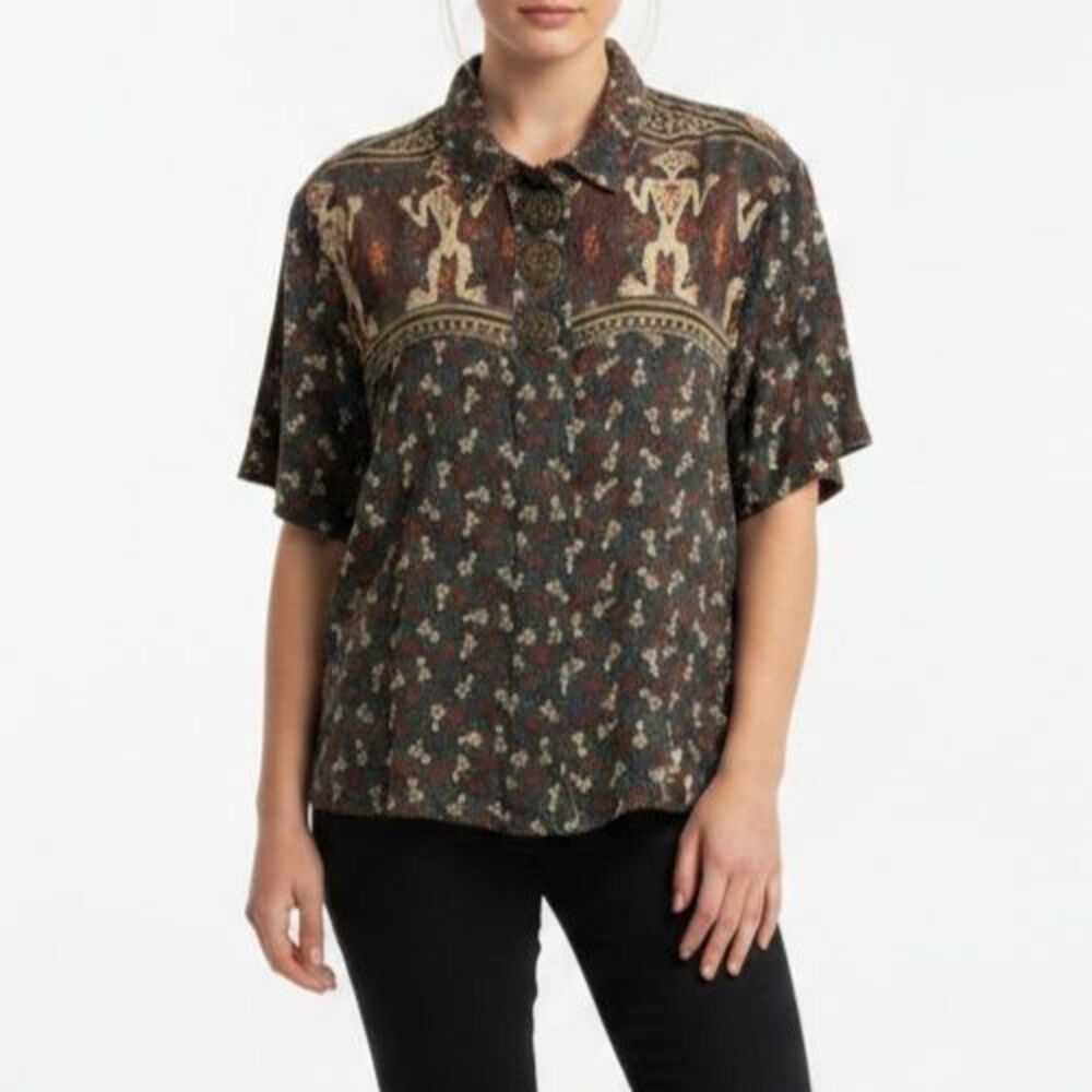 Vintage Dorothy Schoelen Platinum Top Blouse Women Medium Egypian Aztec
